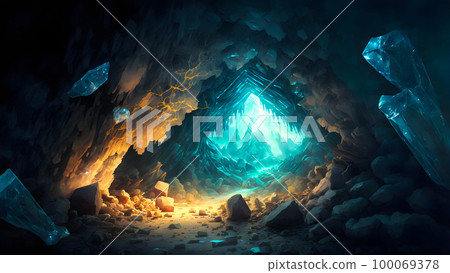 glowing crystal cave tunnel, neural network generated art 100069378