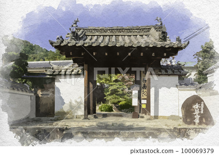 水彩風格的 Taimadera Seinan-in 寺,奈良縣葛城市 水彩風格的 Taimadera Seinan-in 寺,奈良縣葛城市 100069379