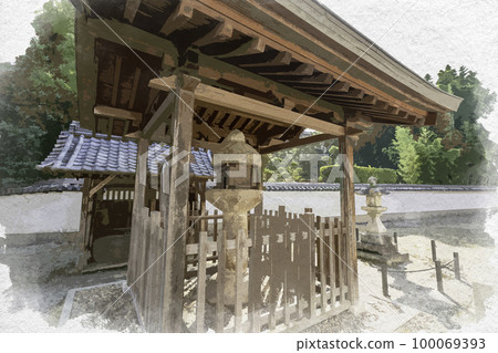 Watercolor style Taima-ji stone lantern Katsuragi City, Nara Prefecture 100069393