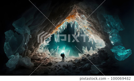 human figure in large glowing crystal cave, neural network generated art human figure in large glowing crystal cave, neural network generated art 100069482