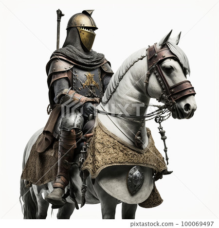 Medieval knight in ancient metal armor on a...-插圖素材 [100069497] - PIXTA圖庫
