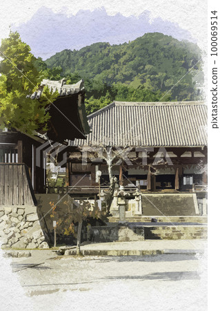 水彩風格的當馬寺本堂(曼陀羅堂)奈良縣葛城市 水彩風格的當馬寺本堂(曼陀羅堂)奈良縣葛城市 100069514