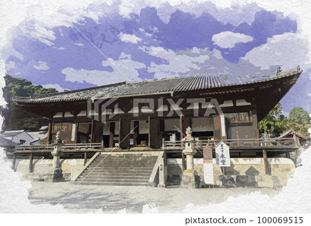 水彩風格的當馬寺本堂(曼陀羅堂)奈良縣葛城市 水彩風格的當馬寺本堂(曼陀羅堂)奈良縣葛城市 100069515