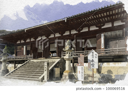 Watercolour-style Taimadera Main Hall (Mandala-do) Katsuragi City, Nara Prefecture 100069516