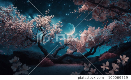 Cherry at night - Stock Illustration [100069519] - PIXTA
