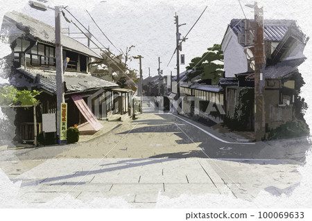 奈良縣葛城市水彩風格的當馬寺門前通 100069633