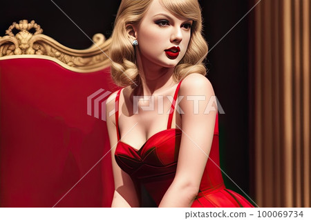 人工智能生成的圖像：金發紅唇的時尚名人 100069734