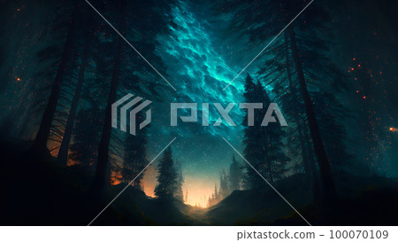fantastic summer night forest with stars and nebulas, neural network generated art fantastic summer night forest with stars and nebulas, neural network generated art 100070109