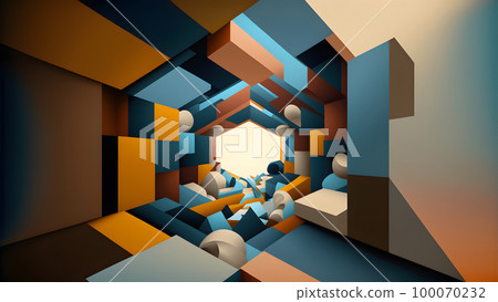 abstract minimalistic geometric shapes scene, neural network generated art. 100070232