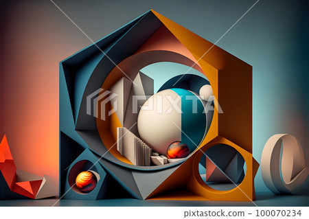 abstract minimalistic geometric shapes scene, neural network generated art. 100070234