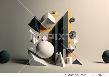 abstract minimalistic geometric shapes scene, neural network generated art. 100070235