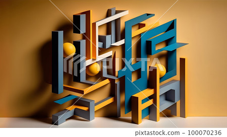 abstract minimalistic geometric shapes scene, neural network generated art. 100070236