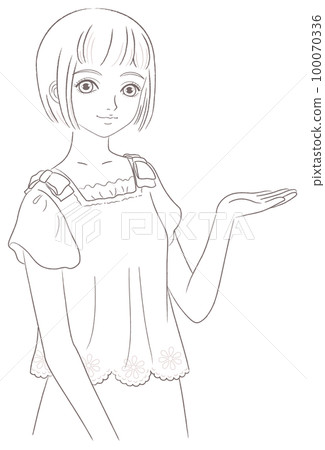 女孩伸出手進行介紹 女孩伸出手進行介紹 100070336
