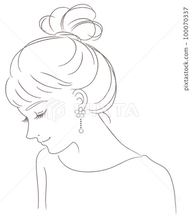 Half body close-up of girl with high bun 100070337