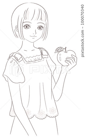 half body close-up of a girl holding an apple 100070340