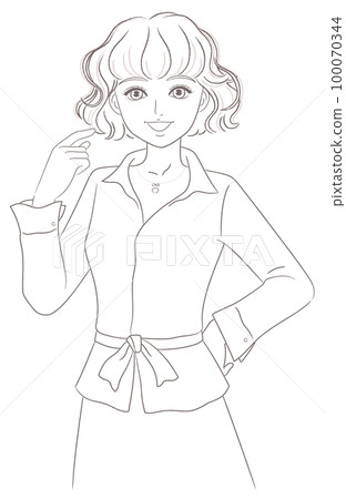 girl with short curly hair pointing head girl with short curly hair pointing head 100070344