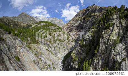 View from suspension bridge Aspi - Titter (Switzerland) over the valley 100070681