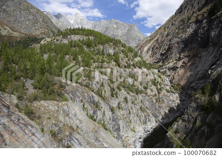 View from suspension bridge Aspi - Titter (Switzerland) over the valley 100070682