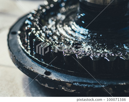 Repair of car brake discs. Hub and brake discs with pads in close-up analysis. Urgent repair in car 100071386