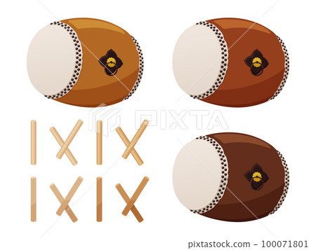 日本鼓和鼓槌插圖素材集 100071801