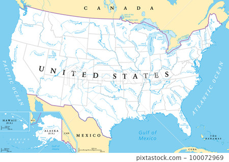 United States, rivers and lakes, political map.... - Stock Illustration ...