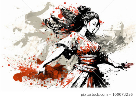水墨畫美女翩翩起舞 100073256