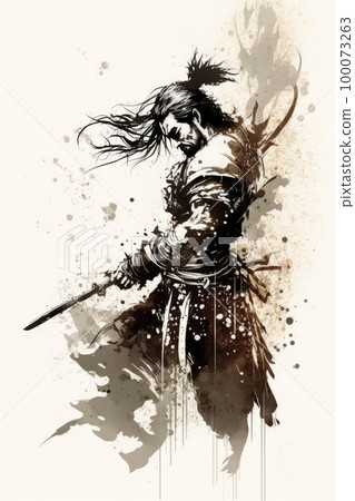 Sumi-e samurai with a sword 100073263