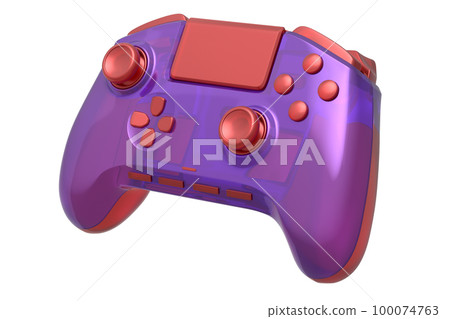Realistic video game joystick with violet chrome texture isolated on white Realistic video game joystick with violet chrome texture isolated on white 100074763