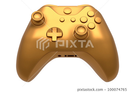 Realistic video game joystick with golden chrome texture isolated on white Realistic video game joystick with golden chrome texture isolated on white 100074765