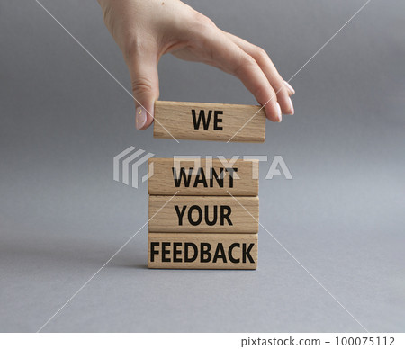 We want your feedback symbol. Wooden blocks with words We want your feedback. Beautiful grey background. Businessman hand. We want your feedback concept. Copy space. We want your feedback symbol. Wooden blocks with words We want your feedback. Beautiful grey background. Businessman hand. We want your feedback concept. Copy space. 100075112