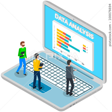 Employees analyze statistical indicators, business data. Characters work with marketing research Employees analyze statistical indicators, business data. Characters work with marketing research 100076694