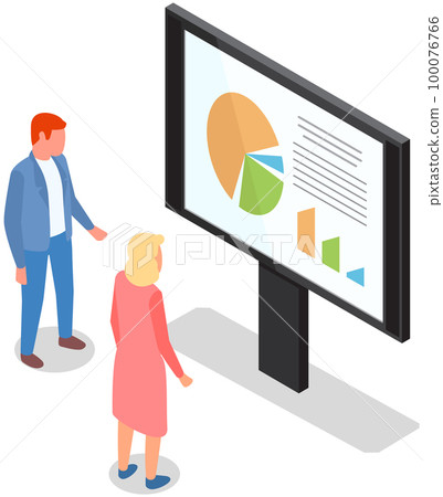 Employees analyze statistical indicators, business data. Characters work with marketing research Employees analyze statistical indicators, business data. Characters work with marketing research 100076766