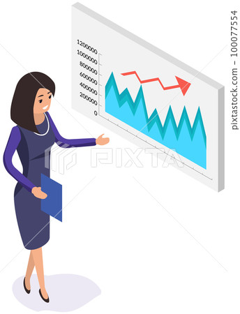Employees analyze statistical indicators, business data. Characters work with marketing research Employees analyze statistical indicators, business data. Characters work with marketing research 100077554