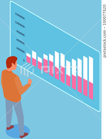 Employees analyze statistical indicators, business data. Characters work with marketing research 100077820