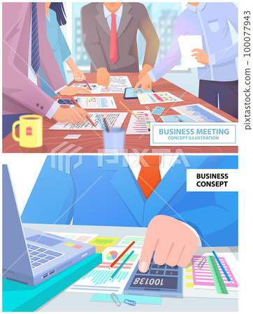 Employees analyze statistical indicators, business data. Characters work with marketing research Employees analyze statistical indicators, business data. Characters work with marketing research 100077943