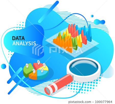 Analyze statistical indicators, business data. Work with marketing research. Data analysis isometric 100077964