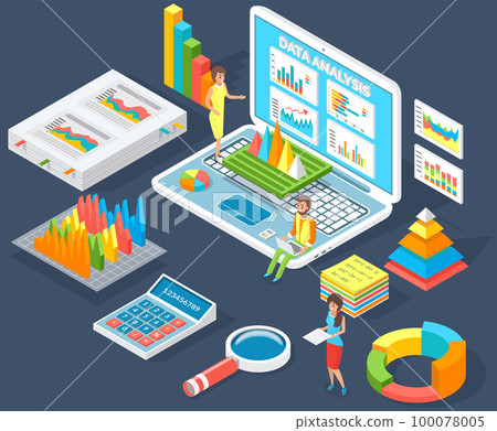 Employees analyze statistical indicators, business data. Characters work with marketing research 100078005