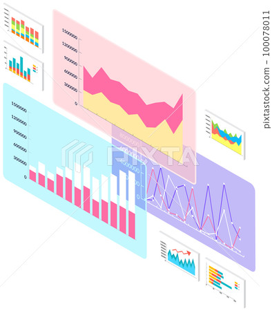 Analyze statistical indicators, business data. Work with marketing research. Data analysis isometric 100078011