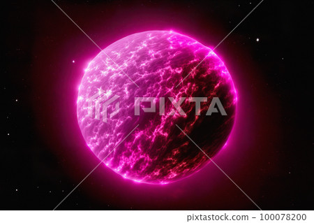 Beautiful magenta planet, colored exoplanet is the resident of Virgo constellation, glowing with heat. Amazing pink planet in space with stars. Elements of this image furnished by NASA 100078200