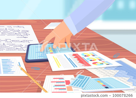 Employees analyze statistical indicators, business data. Characters work with marketing research 100078266