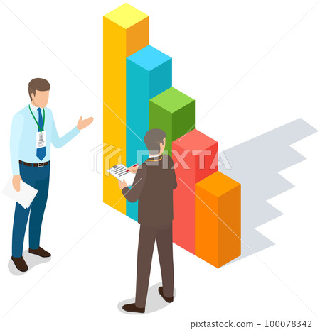 Employees analyze statistical indicators, business data. Characters work with marketing research 100078342