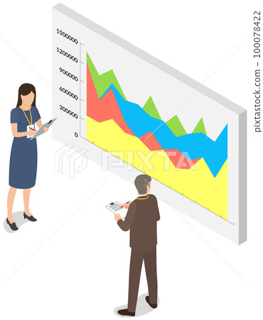 Employees analyze statistical indicators, business data. Characters work with marketing research 100078422