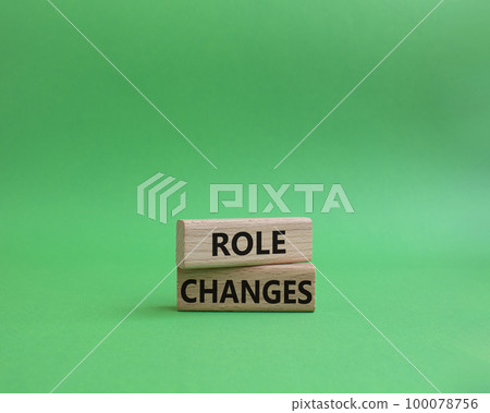 Role changes symbol. Concept words Role changes on wooden blocks. Beautiful green background. Business and Role changes concept. Copy space. 100078756