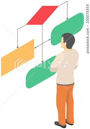 Man looking at whiteboard with schemes vector, programmer examining charts and info on board 100078859