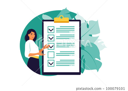 Checklist, to-do list. List or notepad concept. Business idea, planning or coffee break. Vector illustration. Flat style. 100079101