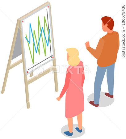 Employees analyze statistical indicators, business data. Characters work with marketing research 100079436