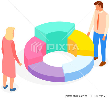 Employees analyze statistical indicators, business data. Characters work with marketing research 100079472