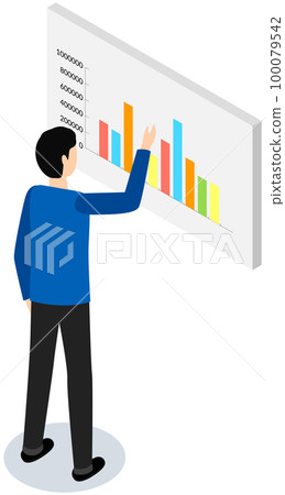 Employees analyze statistical indicators, business data. Characters work with marketing research 100079542