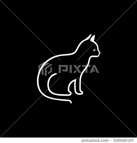 Minimalistic kitty shelter logo template, linear icon of cat silhouette on black background, modern logotype concept for business identity, t-shirts print, tattoo.Vector illustration 100080105