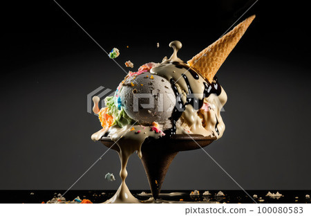 balls of fruit various ice cream in a waffle cone 100080583